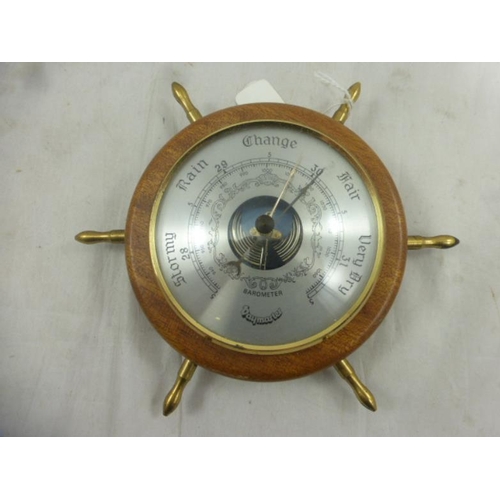 373 - Wood Cased Ships Wheel Barometer