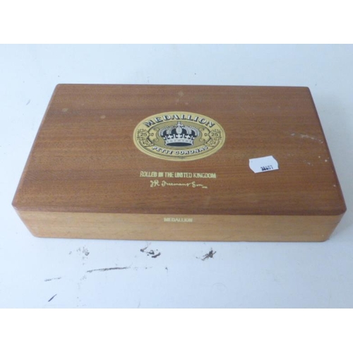 379 - Wooden Medallion Cigar Box complete with Selection of Vintage Photographs Including Trains, Ship and... 