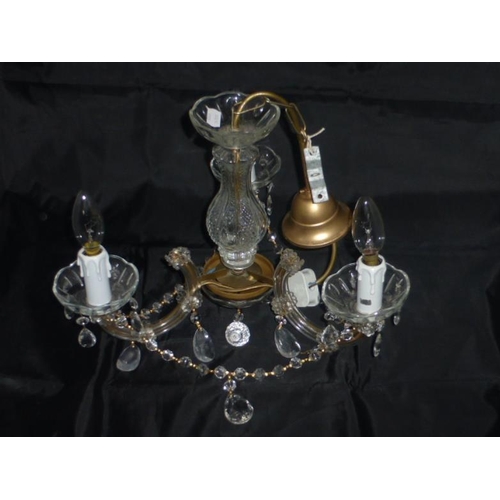 386 - Glass Chandelier with Three Lights (Working)