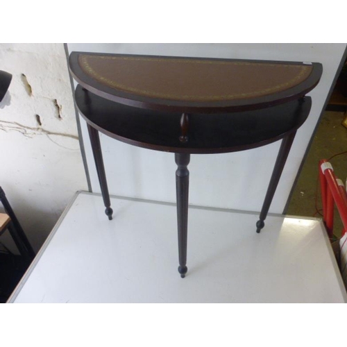 104 - Half Moon Leather Inlaid Side Table