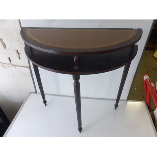 104 - Half Moon Leather Inlaid Side Table