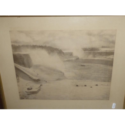 202 - Two Vintage Framed and Glazed Prints Depicting Waterfall in Different Seasons