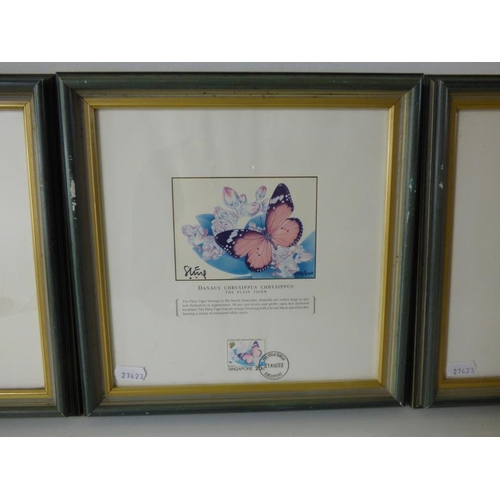 228 - Set of Three Framed and Glazed Limited Edition Prints of Flowers with Matching Singapore Stamps