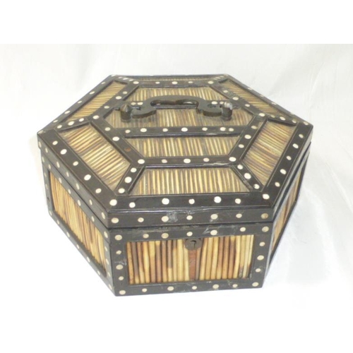 288 - Sri Lankan Inlaid Ebony Trinket Box with Ebony Inlay and Elephant Decoration