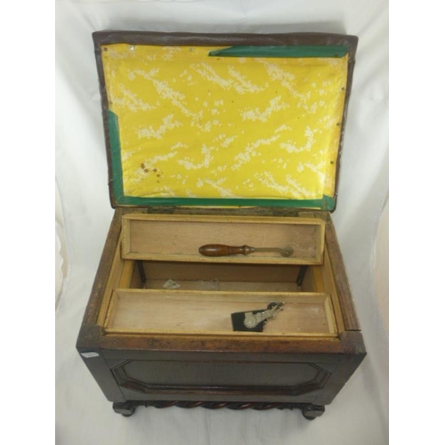 294 - Vintage Oak Leather Topped Sewing Box