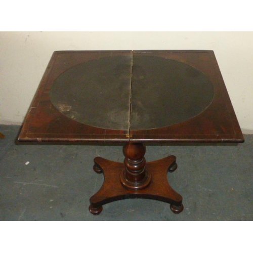 347 - American Empire Mahogany Game Table. This flip-top mahogany card table has rounded edges with banded... 