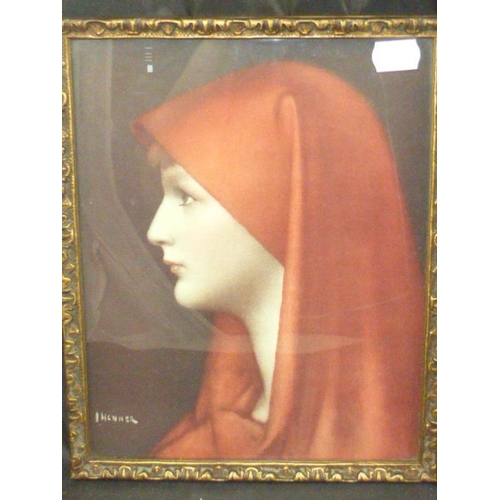 349 - Two Framed and Glazed Prints including Jean-Jacques Henner's portrait of the 4th century Roman Saint... 