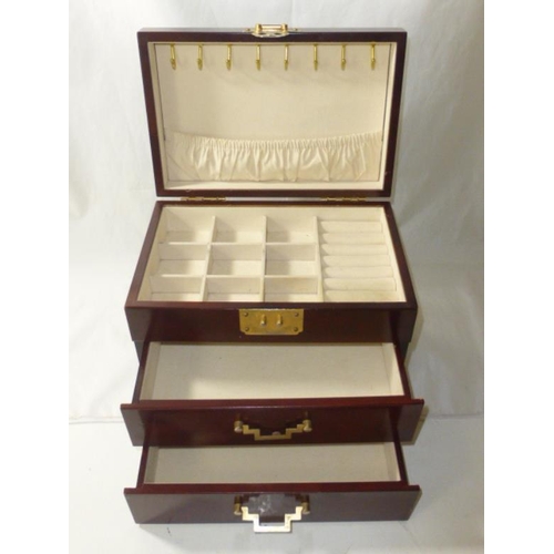 371 - Vintage Wooden Mahogany jewellery box with hinged lid and two drawers also comes with handles on bot... 