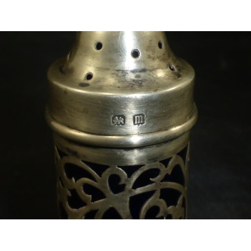 57 - Hallmarked Birmingham Silver Shaker complete with Blue Glass Liner