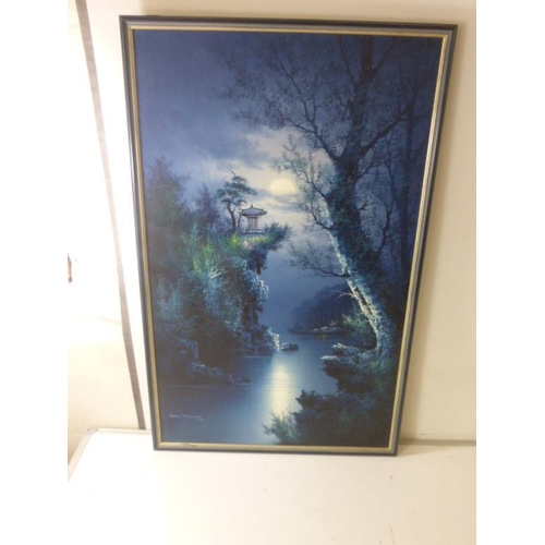 671 - Original Oil on Canvass Depicting Night Scene by Japanese artist