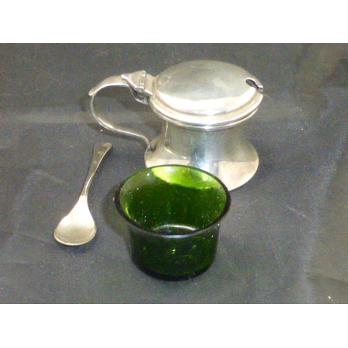 141 - Hallmarked Birmingham Silver Condiment Pot complete with Glass Liner and Silver Plated Spoon