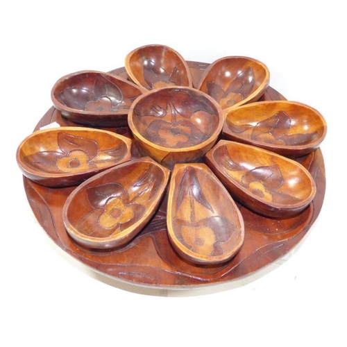 107 - Wooden hand carved lazy susan/tip server