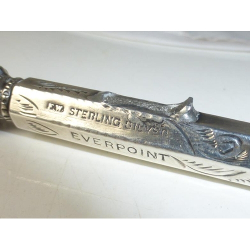 65 - Antique Sterling Silver Propelling Pencil with Gem Stone Decoration