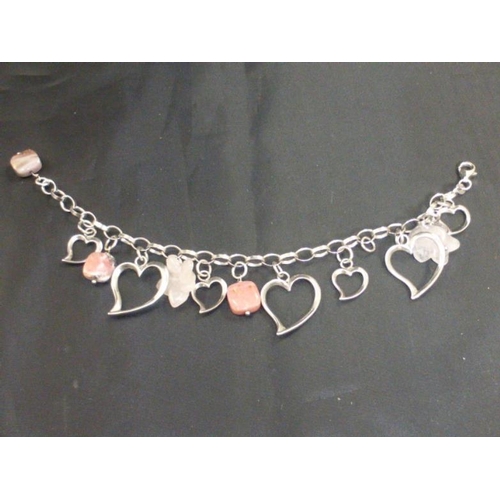 68 - Silver 925 Heart Shaped Bracelet with Gem Stone Decoration