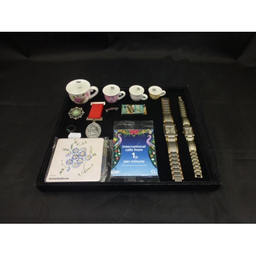 73 - Mixed Tray Including Watches, Medal, Measuring Cups and More