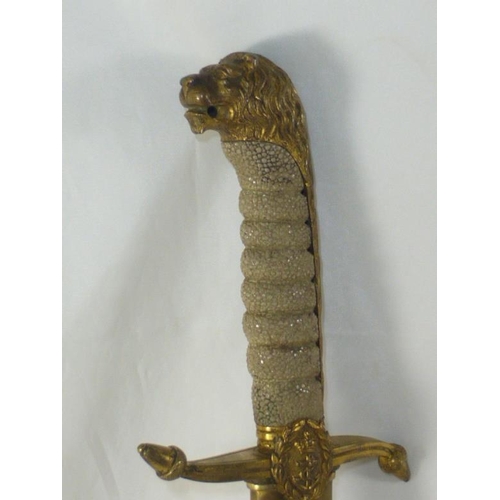 87 - Royal Navy Officers 19th Century Dirk the part blued steel blade with wire bound fish skin handle an... 