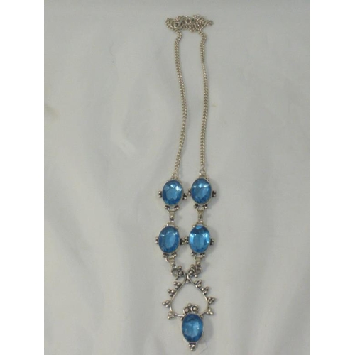 60 - Silver 925 Necklace with 5 Turquoise Stones