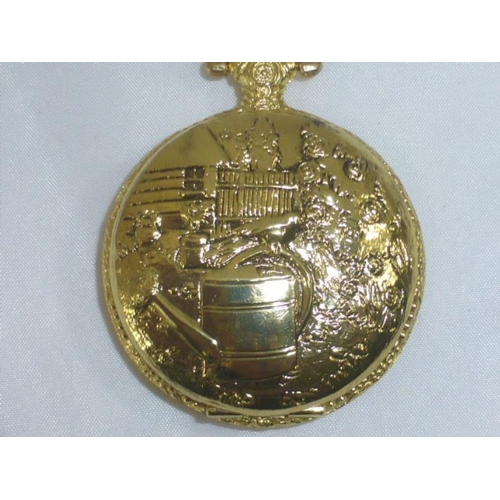 127 - Horticultural Fully Cased Gold Tone Pocket Watch (Working)