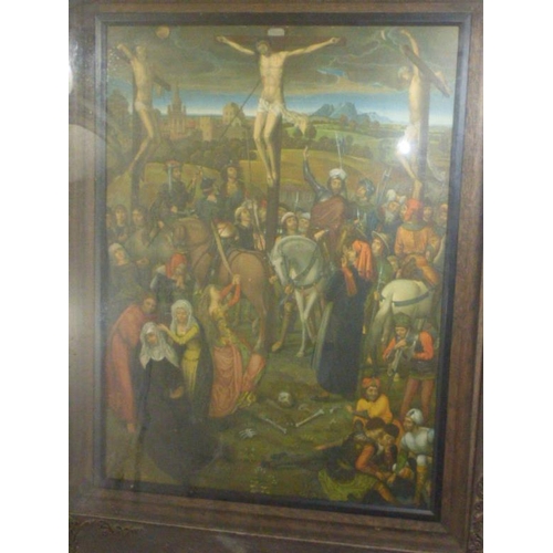 316 - Antique 3 sectional Altarpiece depicting The Crucifixion Painted by Hans Memling 1491