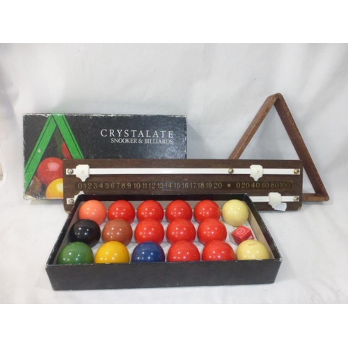 368 - Craystalate Snooker/Billiard Set (A/F) complete with Triangle and Scoreboard