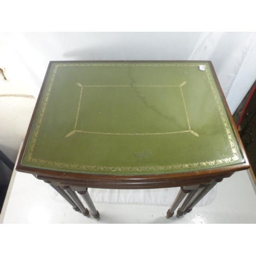 527 - Vintage Nest of 3 Leather Inlaid Glass Topped Tables with Tapered Legs