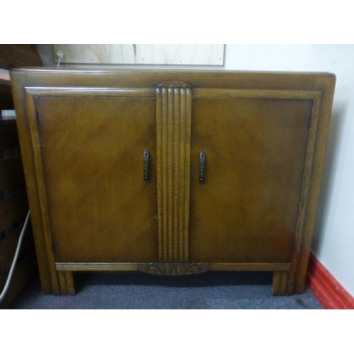 599 - Vintage 2 Door Art Deco Side Board complete with Lined Cutlery Drawer