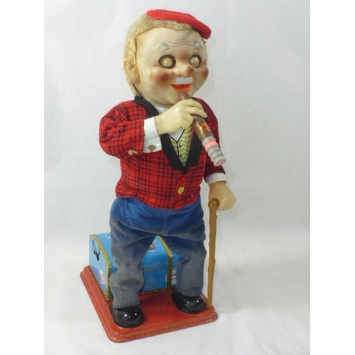 1 - Vintage Battery Operated Mr McGregor Cigar Smoking Man Tin plate Toy (Working)