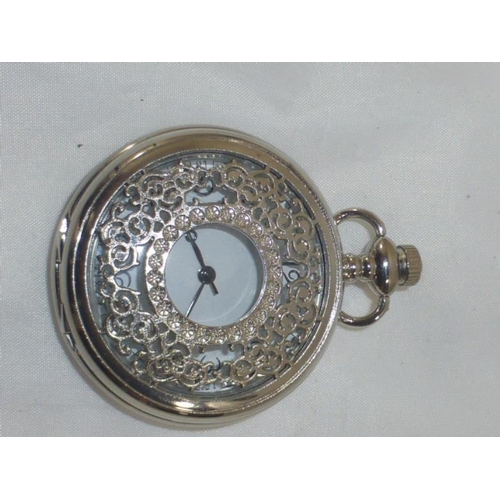 121 - Silver Tone Half Hunter Quartz Pocket Watch (Working)