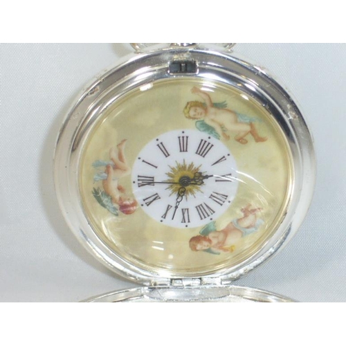 125 - Half Hunter Cased Mechanical Pocket Watch with Cherub Face (Working)