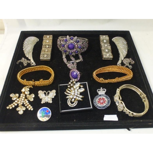 17 - Mixed Tray of Jewellery Including Lancashire Constabulary Badge