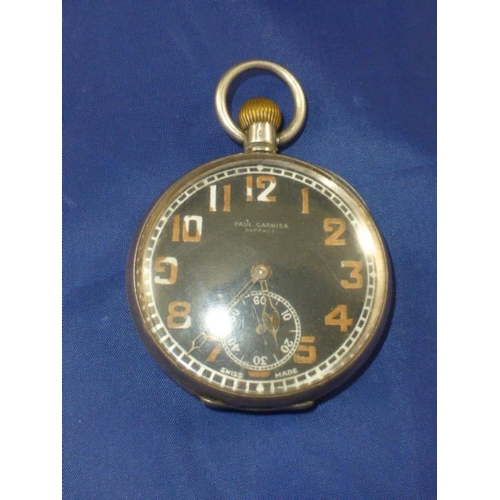 137 - A silver cased 925 Paul Garnier of Paris pocket watch with black face secondary dial and Arabic nume... 