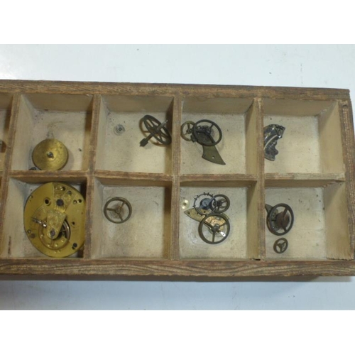 154 - Vintage wooden box containing pocket watch parts, pocket watch and more