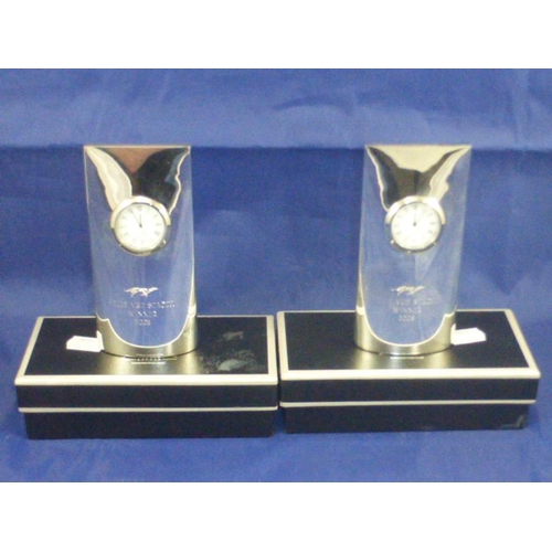 38 - Two Belle Vue Stadium Winner Silver Plated Clocks in Boxes