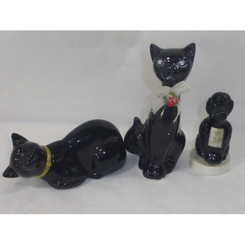 169 - Two Vintage Cat perfume Bottles and Ceramic dog Figure