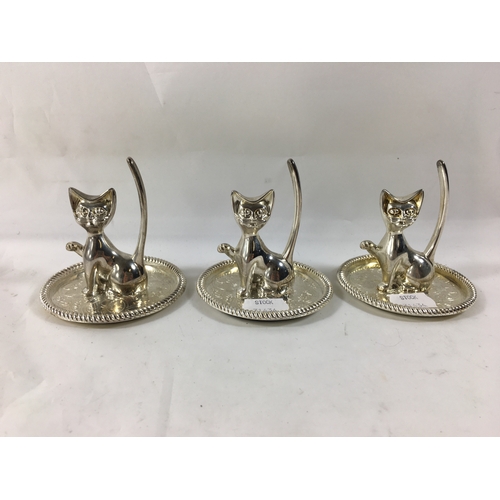 51 - Three Silver Plated Cat Themed Ring Holders