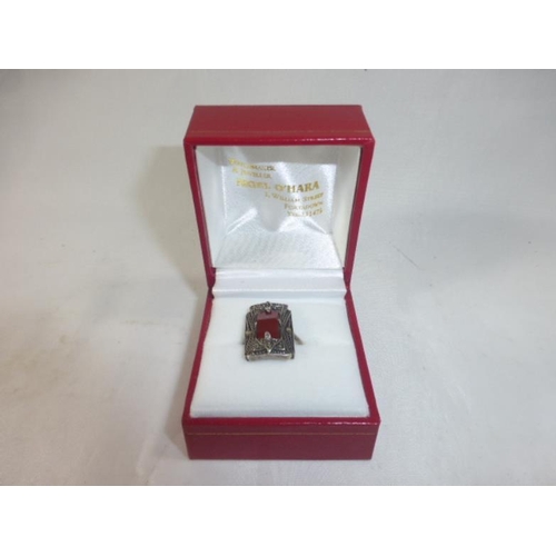 121 - Antique Sterling Silver Marcasite & Garnet Ring