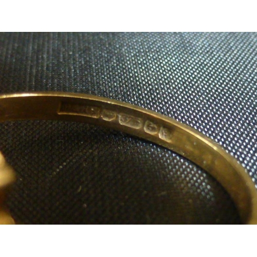 126 - Hallmarked Birmingham 375 Gold Ring with mounted Pearl and Ruby Decoration