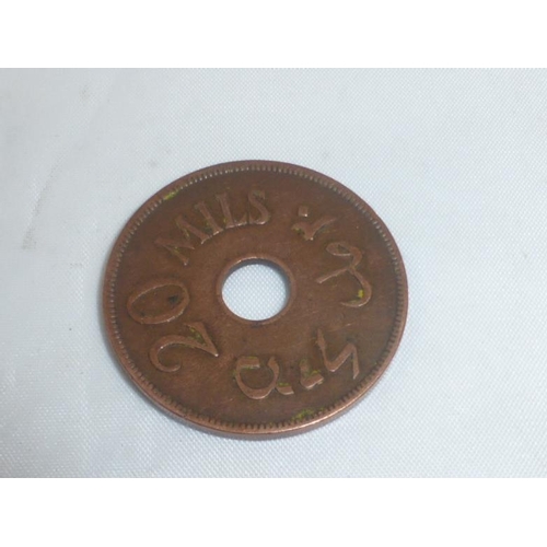 127 - Palestinian British Mandate Bronze 1942 20 Mils Coin