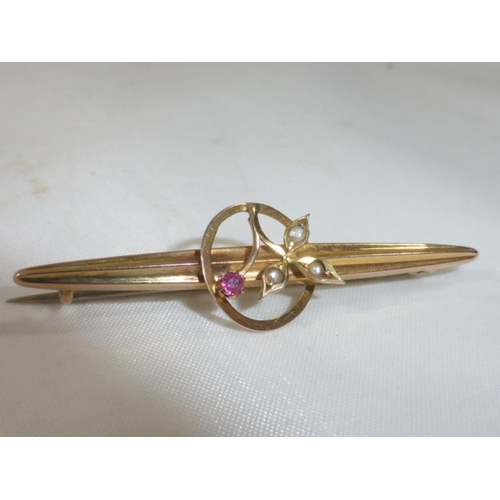 138 - Hallmarked 375 Chester Amethyst and seed pearl Pin