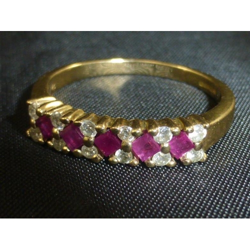 139 - Hallmarked Birmingham 375 Gold Ring with Diamond and Pink Sapphire Decoration (Size  P)