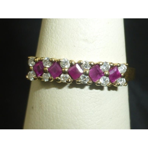 139 - Hallmarked Birmingham 375 Gold Ring with Diamond and Pink Sapphire Decoration (Size  P)