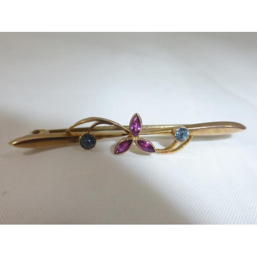 142 - Antique 9CT Gold Ruby & Amethyst Brooch