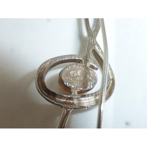 150 - Vintage Sterling Silver & Amber Brooch