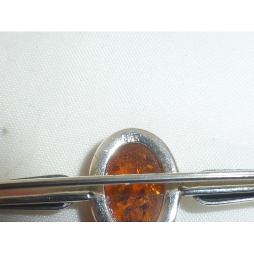 154 - Sterling Silver and Amber Brooch