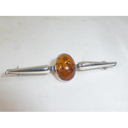 154 - Sterling Silver and Amber Brooch