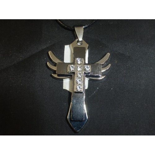 160 - Winged Cross Pendant  on Leather Strap