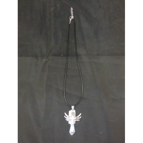 160 - Winged Cross Pendant  on Leather Strap