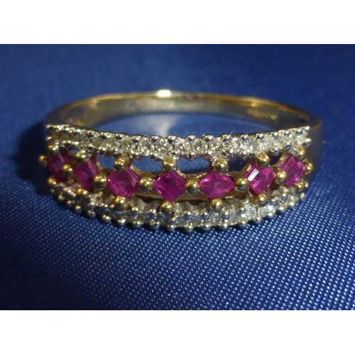 6 - Hallmarked Birmingham 375 Gold with Diamond and Ruby Banding (Size V)