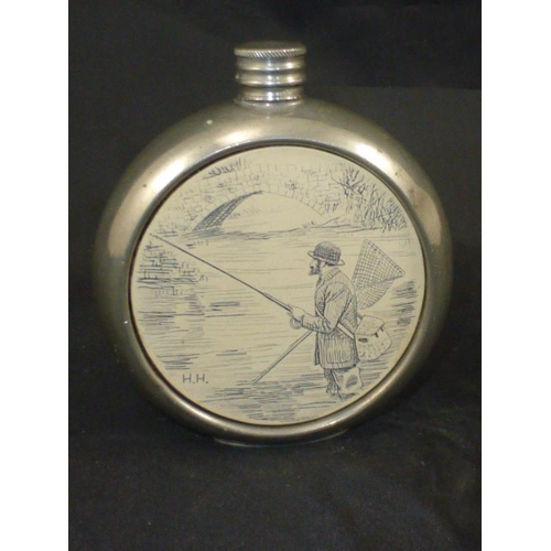 62 - Pewter Fisherman's Hip Flask