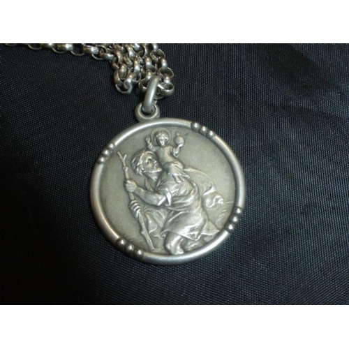 70 - Vintage Sterling Silver St.Christopher Medallion & Chain